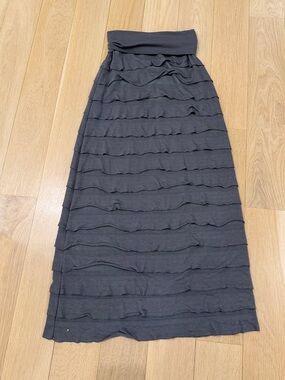 Max Studio Charcoal Ruffle Tiered Maxi Skirt